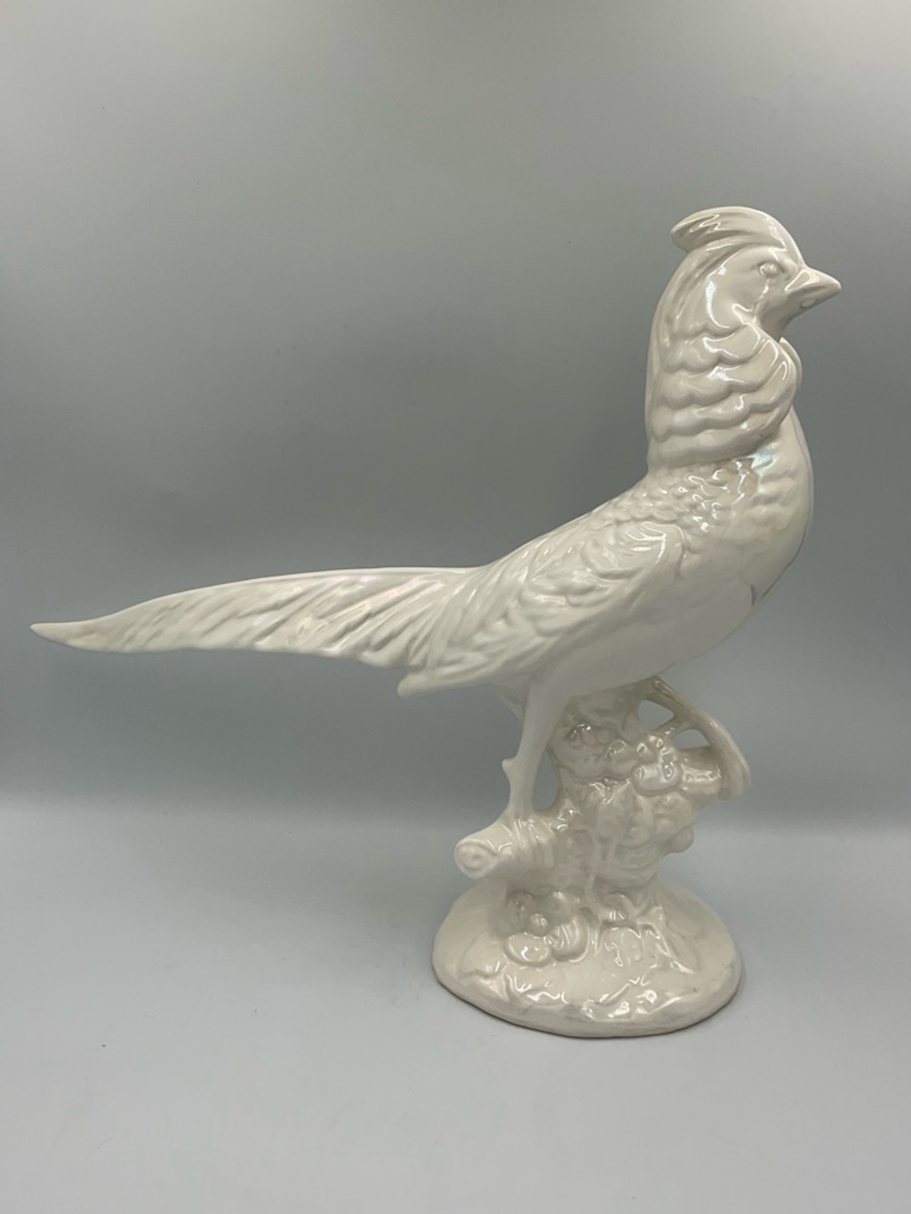 Vintage Italian MCM Ceramic White Iridescent Glazed Pheasant